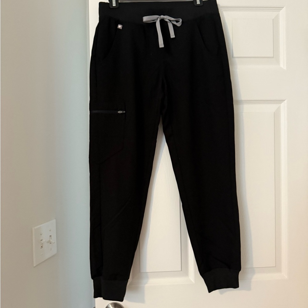 Figs Black Jogger Pants with Gray Drawstring
